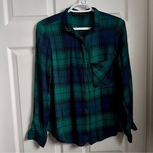 3/25$💥 Zara shirt plaid long sleeve buttons up Women Small green black top check